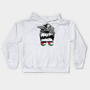 Palestine messy bun Kids Hoodie